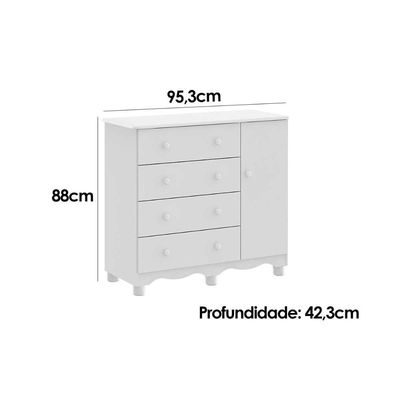 Cômoda Infantil Junior c/ 1 Porta e 4 Gavetas Branco - Peroba