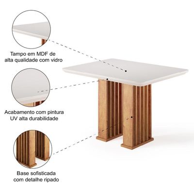 Mesa Sala De Jantar Tampo Com Vidro Mond 1,20m Madeirado/off White Viero