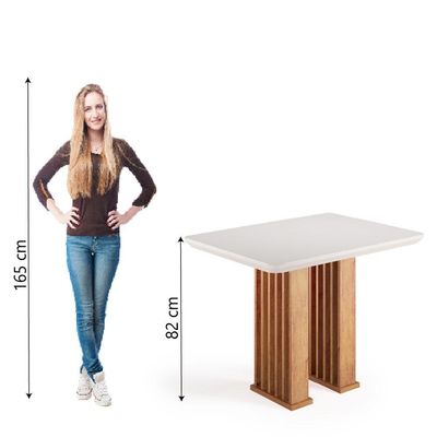 Mesa Sala De Jantar Tampo Com Vidro Mond 1,20m Madeirado/off White Viero