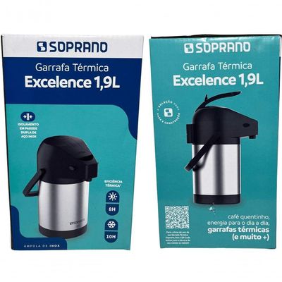 Garrafa Termica Pressão Inox Soprano Excelence 1,9 Lt
