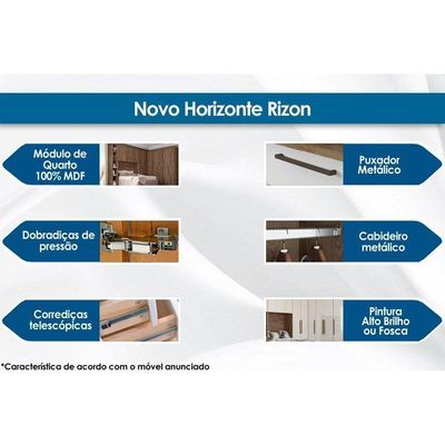 Quarto Modulado Rizon 5 Peças Qcm03 Neve - Novo Horizonte