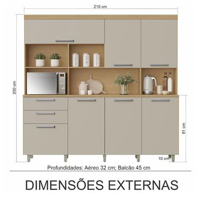 Cozinha Compacta Nesher Nobreza com 7 Portas, 2 Gavetas e 4 Prateleiras - 210cm de largura