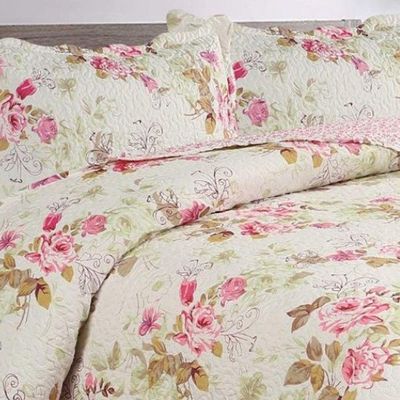 Kit Cobre Leito Colcha Mix Queen Estampado Dupla Face Floral 3 Peças - Mariela