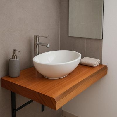 Bancada de Banheiro Rústica 60x43x6cm Madeira Eucalipto Aparador Cuba Lavabo