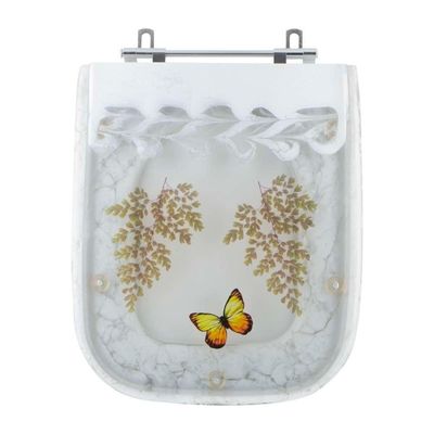 Tampa De Vaso Poliéster Decorada Borboleta Tivoli Branco Para Louça Ideal Standard