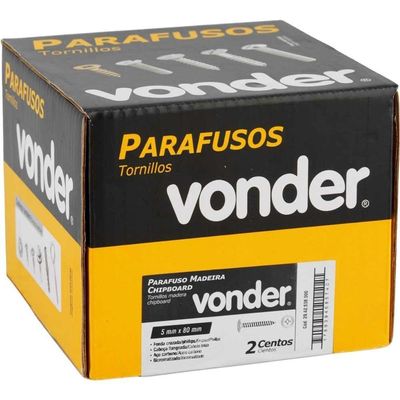 Parafuso Madeira 5,0x80 Chipb Cabeça Fl Ph 200 Peças Vonder