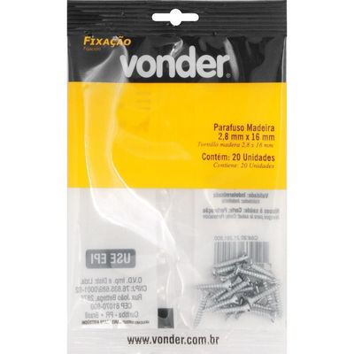 Parafuso Madeira 2,8x16 Com 20 Peças Vonder