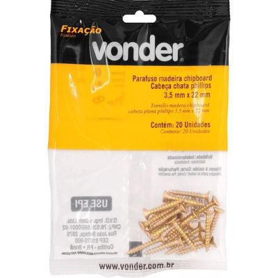 Parafuso Madeira Chipboard Phillips 3,5x22 20 Peças Vonder