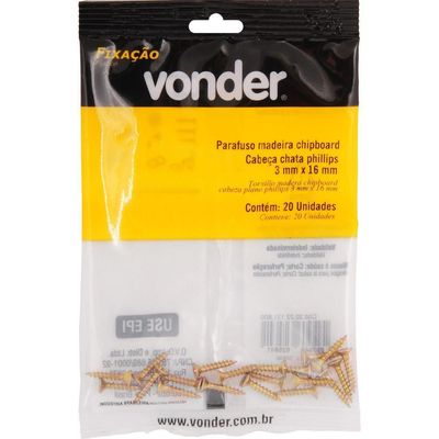 Parafuso Madeira Chipboard Phillips 3x16 Com 20 Peças Vonder