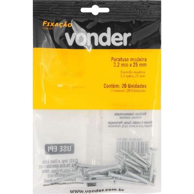 Parafuso Madeira 3,2x25 Com 20 Peças Vonder