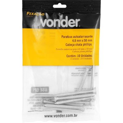 Parafuso Autoatarraxante 4,8x50,0mm Phillips 10 Peças Vonder