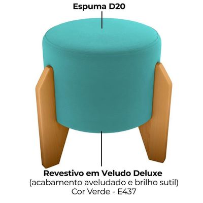 Puff Decorativo para Sala Luxo 44x44 Cm Veludo Deluxe Milani Store Verde