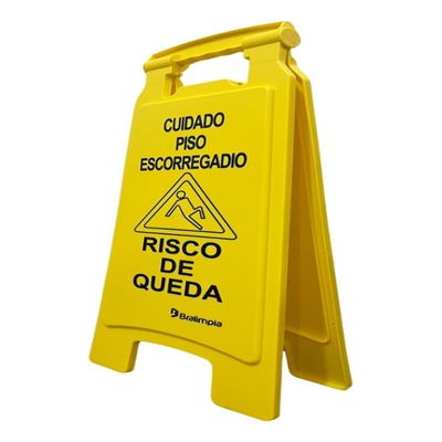 Placa De Sinalização Cuidado Piso Escorregadio Bralimpia
