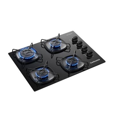 Cooktop 4 Bocas A Gás Continental Mesa Vidro Preto Com Acendimento Automático KC4GR Bivolt