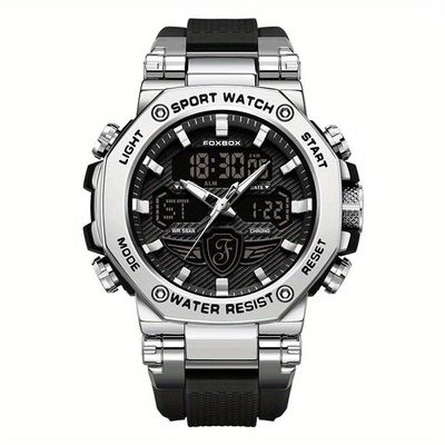 Relógio Masculino Display Luminoso Multifuncional Esportivo Pulseira De Silicone Preto Prata