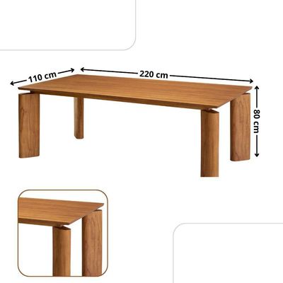 Mesa De Jantar Nala 220cm Madeira Tampo Laminado 8 Cadeira Nala Jade Imbuia Natural