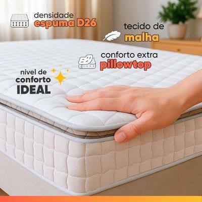 Cama Box Colchão Casal Molas Ensacadas City Pillow Top 138x61cm Branco/Bege Hellen