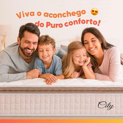 Cama Box Colchão Casal Molas Ensacadas City Pillow Top 138x61cm Branco/Bege Hellen