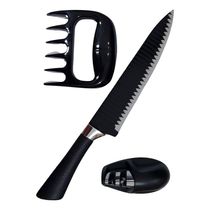 Kit 3 Peças Para Churrasco Faca Garra Amolador Preto