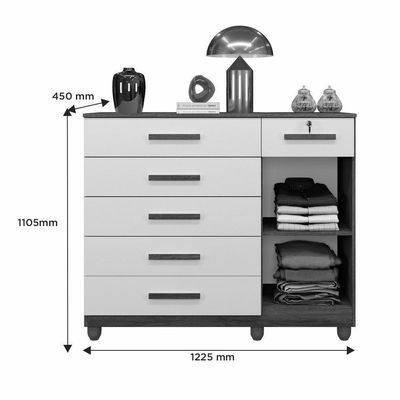 Cômoda Milão 6 Gavetas 1 Porta 1 Prateleira Com Sapateira Cinamomo Off