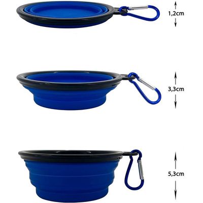 Comedouro Bebedouro Dobrável Com Gancho Portátil Pet Azul
