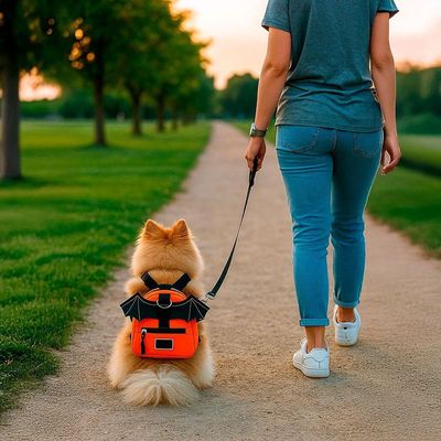 Mochila Coleira Peitoral Para Pet Personagem Morcego Laranja