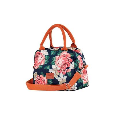 Bolsa Térmica Floral Com 2 Potes De Vidro Herméticos Marmita Azul