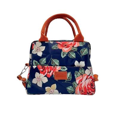 Bolsa Térmica Floral Com 2 Potes De Vidro Herméticos Marmita Azul