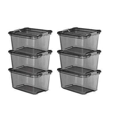Kit 6 Caixas Plásticas Organizadora 27 Litros Cinza