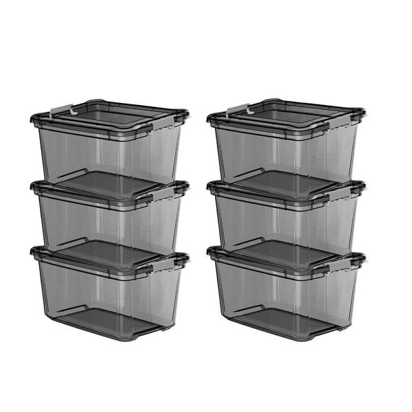 Kit 6 Caixas Plásticas Organizadora 27 Litros Cinza