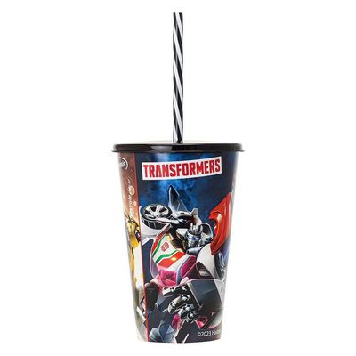 Copo Com Canudo E Tampa Decorado 580ml Infantil Decorado Transformers
