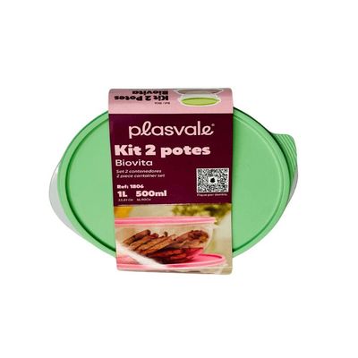 Kit 2 Potes Biovita 0,5l E 1l Plasvale Verde Oliva
