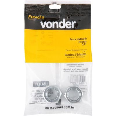 Porca Sextavada De 5-8'' Rosca Unc Cartela Com 2 Peças Vonder