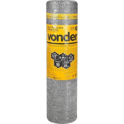Tela Metálica Viveiro Hex Malha 1-2'' BWG26 1,2m 50m Vonder