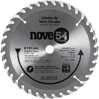 Lâmina De Serra Circular Vídea 185mm 36 Dentes Nove54