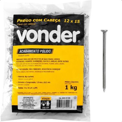 Prego Com Cabeça 12 X 15 Polido 1 Kg Vonder