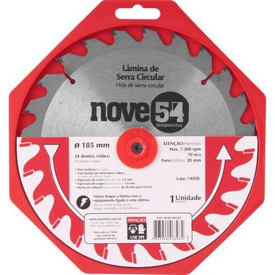 Lamina Serra Circular Vídea 185x20x2,2mm 24 Dentes 7200 Rpm