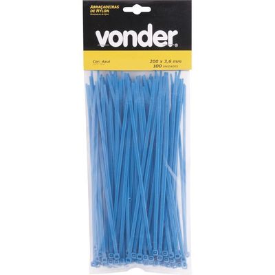 Abraçadeira De Nylon 200x3,6mm Azul Com 100 Peças Vonder