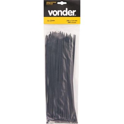 Abraçadeira De Nylon 200x4,8mm Preta Com 100 Peças Vonder
