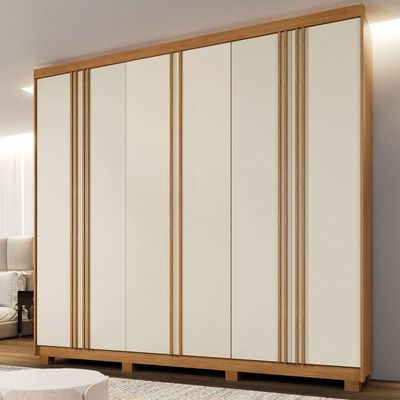 Guarda Roupa Lisboa 6 Portas Ripado 4 Gavetas 10 Prateleiras Cinamomo Off