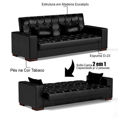 Sofá Cama Para Sala De Estar Lisboa Couríssimo Preto - Ibiza