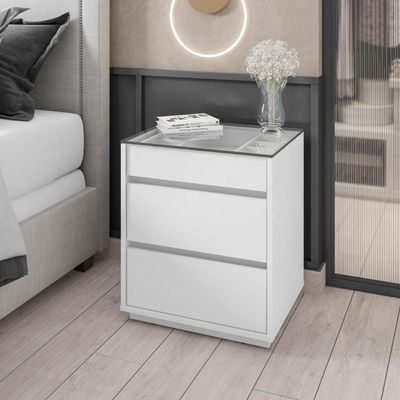 Mesa De Cabeceira Com Tampo De Vidro Déli Branco