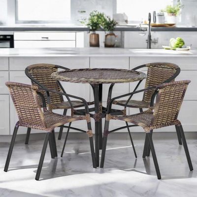 4 Cadeiras E Mesa Floripa Tampo Tramado Alumínio Trama Cappuccino
