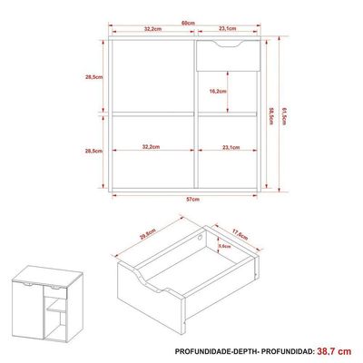 Gabinete De Banheiro 60 Cm 1 Porta Com Cuba Romana Mármore Branco