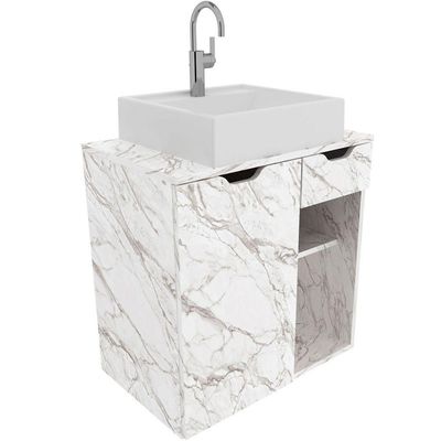 Gabinete De Banheiro 60 Cm 1 Porta Com Cuba Romana Mármore Branco