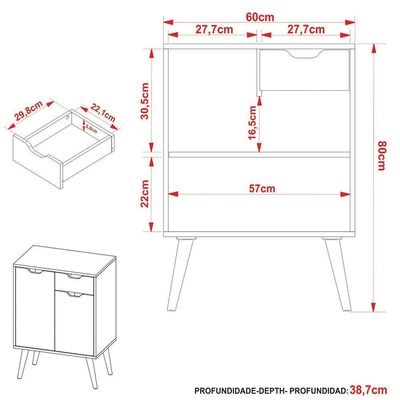 Gabinete Para Banheiro 60 Cm 2 Portas 1 Gaveta Meire Amêndoa