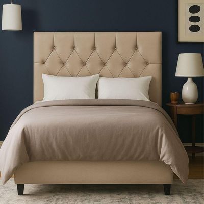 Cabeceira De Cama Box King 195 Cm Mariana Com Frame Suede Bege