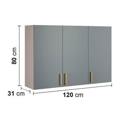 Armário Aéreo Triplo Itatiaia Essence com 3 Portas, 3 Prateleiras e 120 cm de Largura - Fendi e Gris