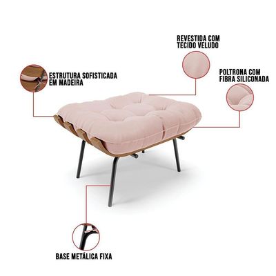 Puff Costela Veludo Base Metálica Preto - D'Rossi Cor Rose