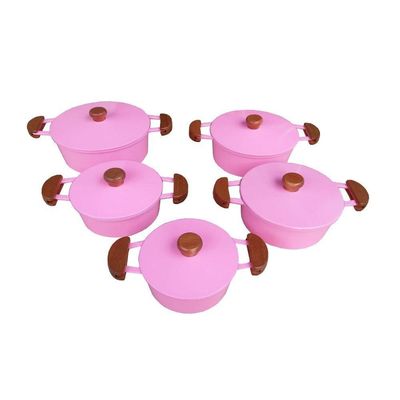 Jogo 5 Panelas Alumínio Batido Fundido Rosa Com Tampa Pesada